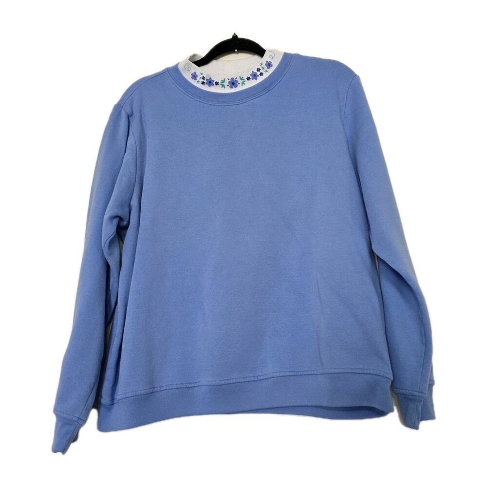 Vintage Floral Mock Sweatshirt Womens XL Periwinkle Blue Grandma Cottagecore